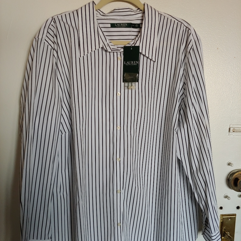 LAUREN BLACK AND WHITE STRIPED SHIRT - NWT